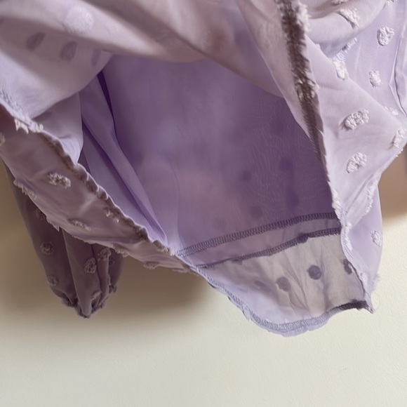 NWT Qearal Lilac Blouse Small Purple Long Sleeve Pom Pom Dots Pullover Loose - Picture 6 of 14